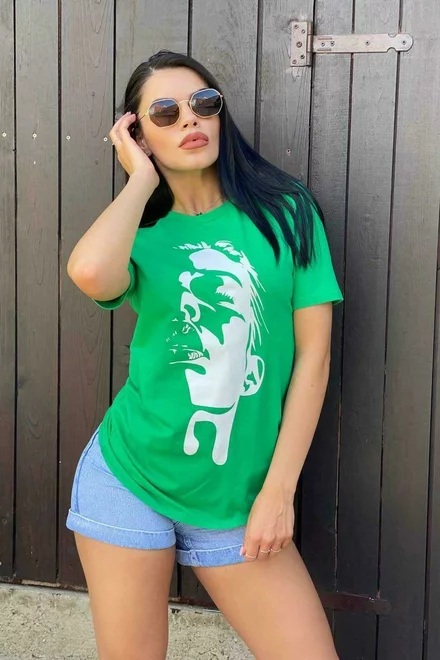 Tricou dama BOSSY GIRL GREEN cu imprimeu