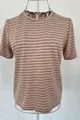 Tricou dama din Bumbac, cu Maneca Scurta, Yuna, Bej cu Dungi Negre