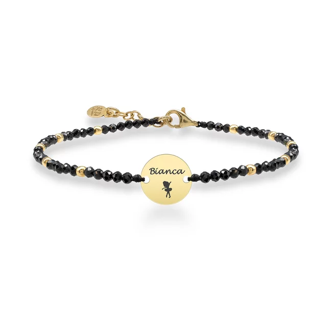 Bratara argint 925 bilute si pietre naturale Spinel negru, banut personalizat gravura text (10 mm) picture - 3