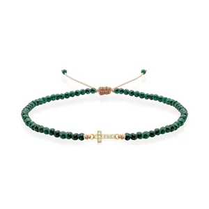 Bratara Argint 925 Premium dama - malachit si cruce cu zirconii (9mm)