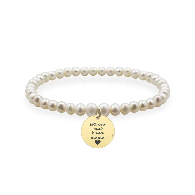 Bratara Argint 925 Premium dama, perle naturale si banut, personalizata (12 mm)