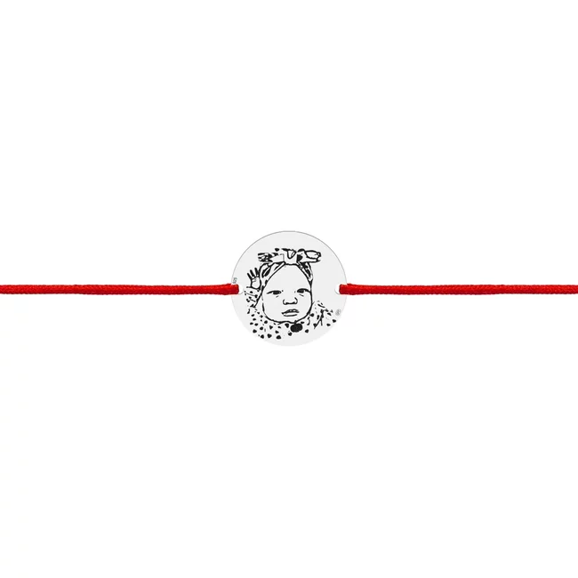 Bratara Argint bebelusi, gravata laser 4life cu poza, snur si banut (10 mm)
