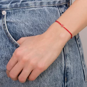 Bratara Aur 14K Dama, snur rosu si floare cu email (7 mm)