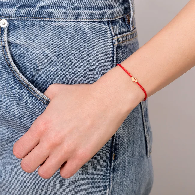 Bratara Aur 14K Dama, snur rosu si gargarita cu email (7 mm)
