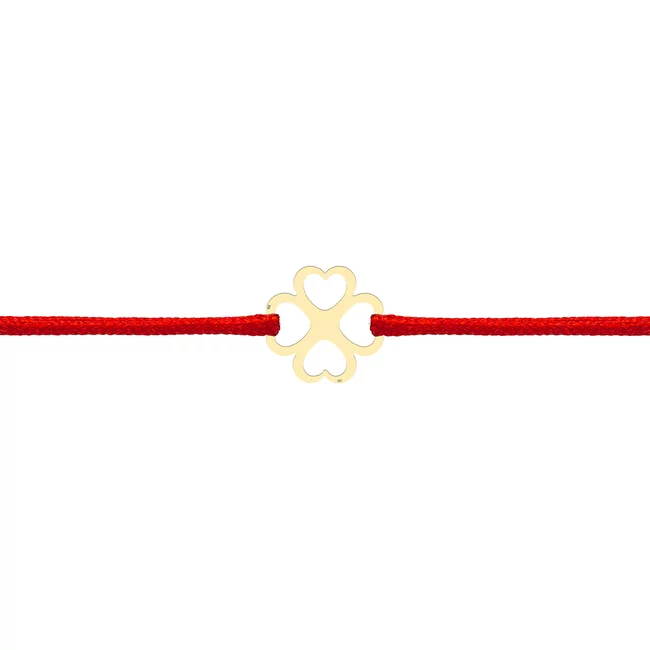 Bratara Aur 14K Dama, snur rosu si trifoi (7 mm)