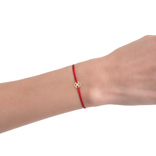 Bratara Aur 14K Dama, snur rosu si trifoi (7 mm)