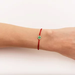 Bratara Aur 14K Dama, snur rosu si trifoi cu email (7 mm)