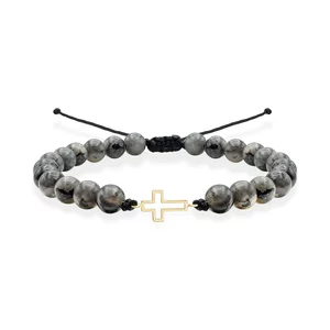 Bratara Aur 14K Premium barbati - labradorit si cruce (12 mm)