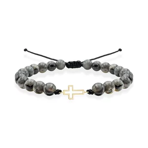 Bratara Aur 14K Premium barbati, reglabila - labradorit si cruce (12 mm)