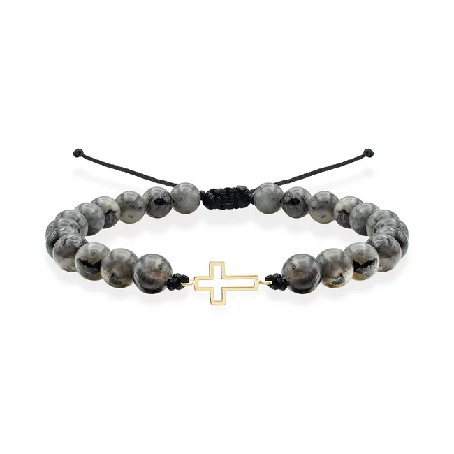 Bratara Aur 14K Premium barbati, reglabila - labradorit si cruce (12 mm)