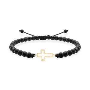 Bratara Aur 14K Premium barbati, reglabila - onix fatetat si cruce (12 mm)