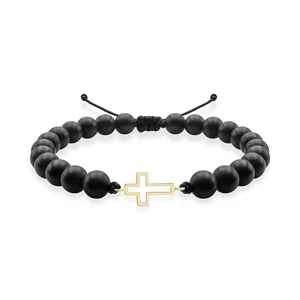 Bratara Aur 14K Premium barbati, reglabila - onix si cruce (12 mm)
