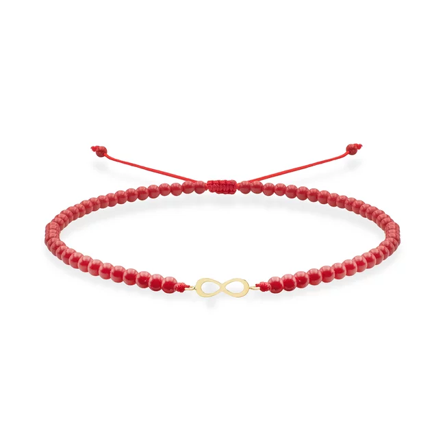 Bratara Aur 14K Premium dama - coral rosu si infinit (11 mm)