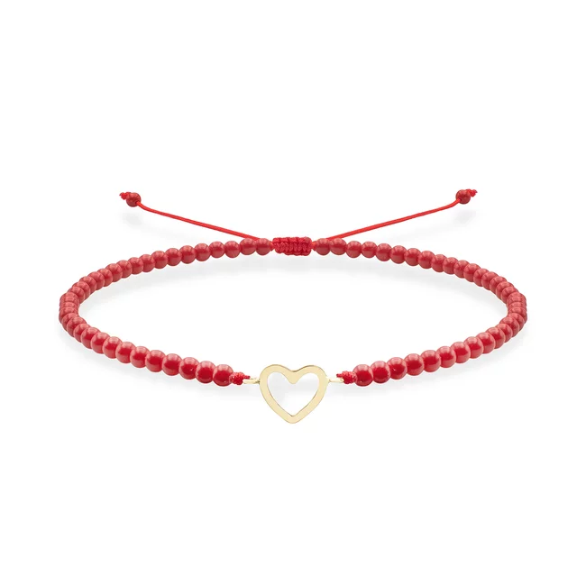 Bratara Aur 14K Premium dama - coral rosu si inima (14 mm)