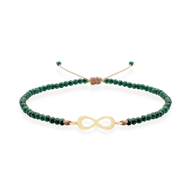 Bratara Aur 14K Premium dama - malachit si infinit (11 mm)