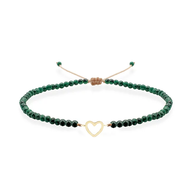 Bratara Aur 14K Premium dama - malachit si inima (14 mm)
