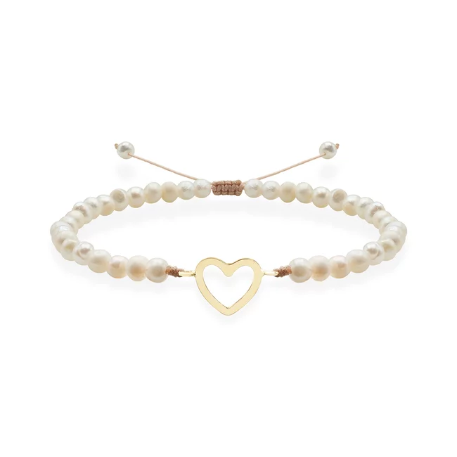Bratara Aur 14K Premium dama - perle de cultura si inima (14 mm)