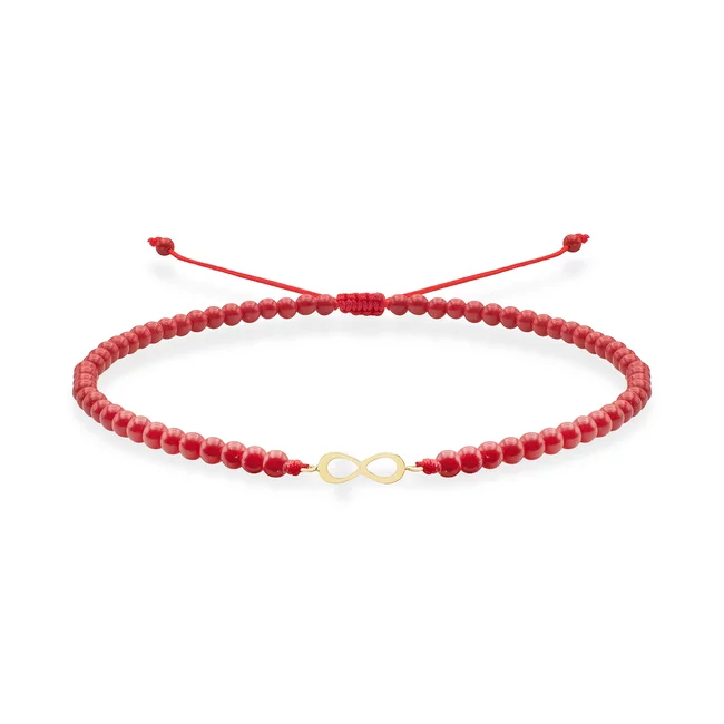 Bratara Aur 14K Premium dama, reglabila - coral rosu si infinit (11 mm)