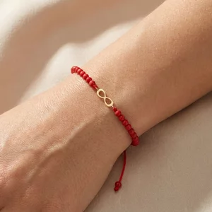 Bratara Aur 14K Premium dama, reglabila - coral rosu si infinit (11 mm)