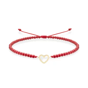 Bratara Aur 14K Premium dama, reglabila - coral rosu si inima (14 mm)
