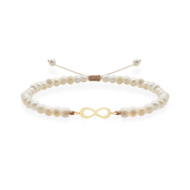 Bratara Aur 14K Premium dama, reglabila - perle de cultura si infinit (11 mm)