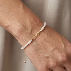Bratara Aur 14K Premium dama, reglabila - piatra lunii si infinit (11 mm)