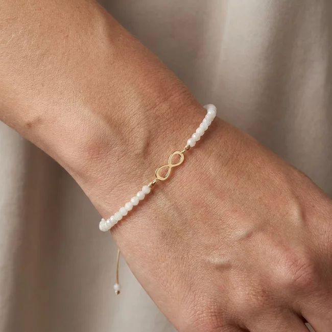 Bratara Aur 14K Premium dama, reglabila - piatra lunii si infinit (11 mm)
