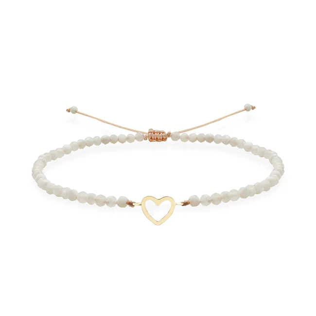 Bratara Aur 14K Premium dama, reglabila - piatra lunii si inima (14 mm)