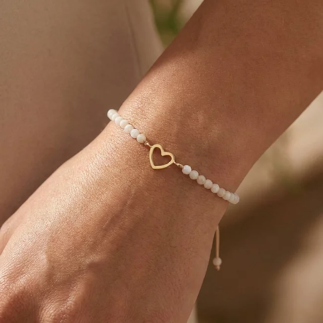 Bratara Aur 14K Premium dama, reglabila - piatra lunii si inima (14 mm)