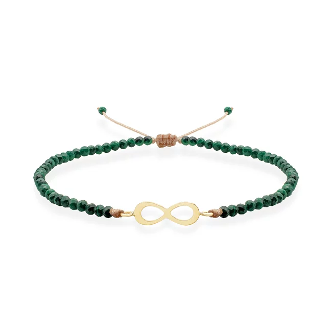 Bratara Aur 14K Premium dama, reglablia - malachit si infinit (11 mm)