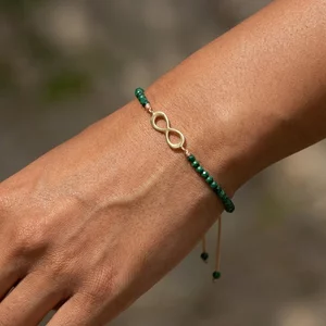 Bratara Aur 14K Premium dama, reglablia - malachit si infinit (11 mm)