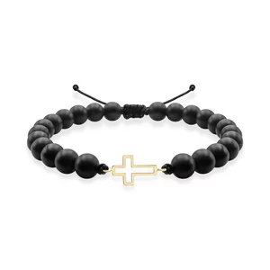 Bratara Aur 14K Premium barbati - onix si cruce (12 mm)