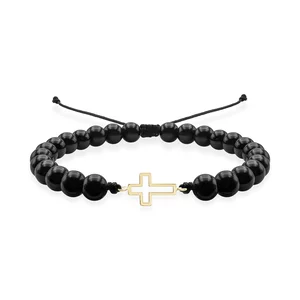 Bratara Aur 14K Premium barbati - onix si cruce (12 mm)