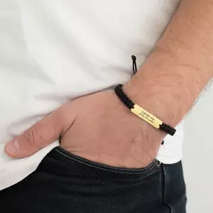 Bratara Aur barbati, snur gros impletit si placuta, personalizata (33 mm)