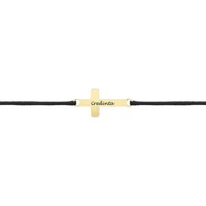 Bratara Aur barbati, snur si cruce, personalizata (16 mm)