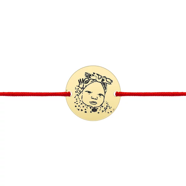 Bratara Aur bebelusi, gravata laser 4life cu poza, snur si banut (15 mm)