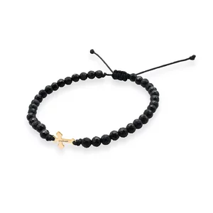 Bratara Aur, bilute onix si cruce, personalizata (12 mm)