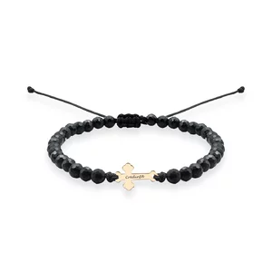 Bratara Aur, bilute onix si cruce, personalizata (12 mm)