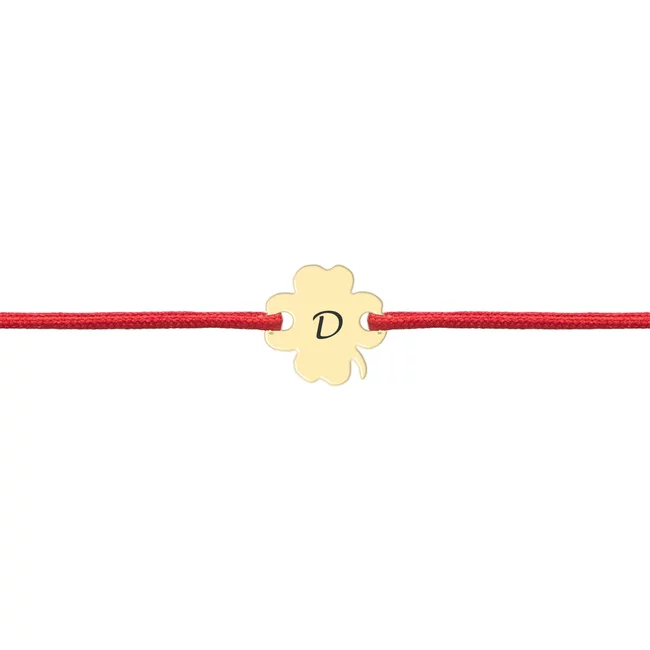 Bratara Aur copii, snur reglabil si trifoi, personalizata initiala (8 mm)