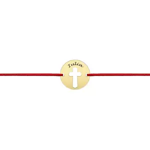 Bratara Aur copii, snur si banut cruce, personalizata (10 mm)