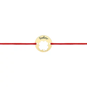 Bratara Aur copii, snur si banut trifoi, personalizata (10 mm)