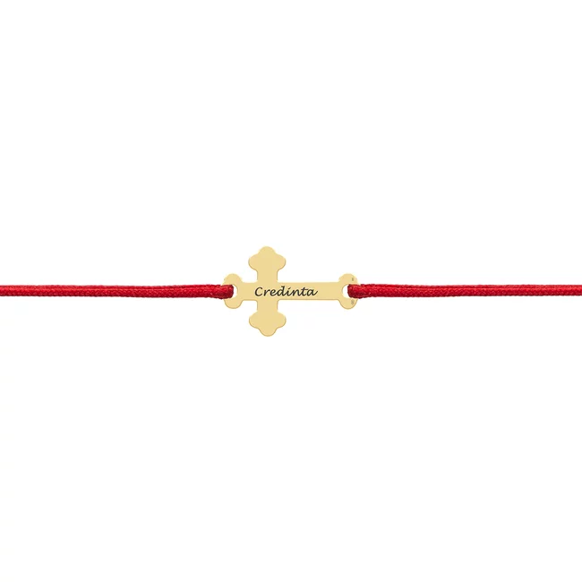 Bratara Aur copii, snur si cruce dantelata, personalizata (12 mm)
