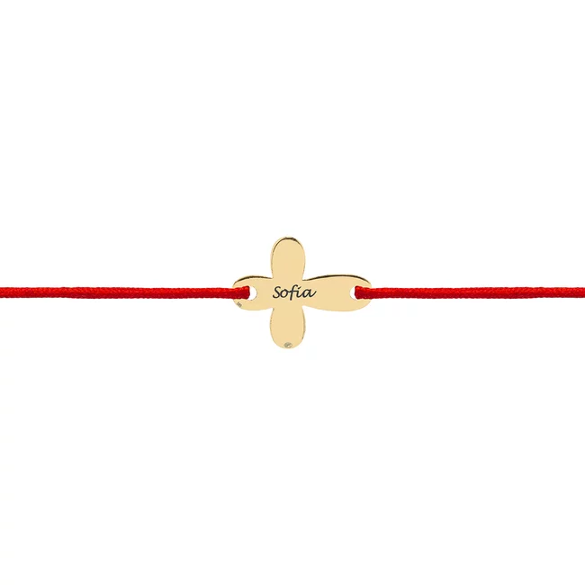 Bratara Aur copii, snur si cruce, personalizata (10 mm)
