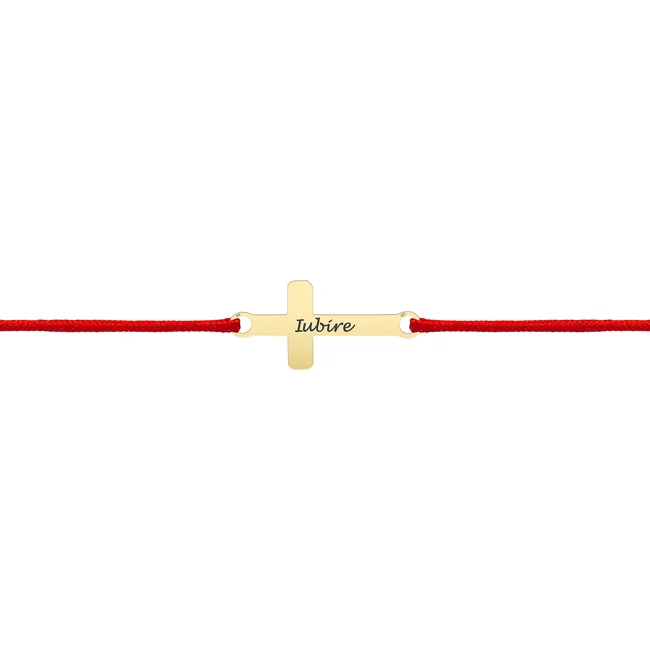 Bratara Aur copii, snur si cruce, personalizata (16 mm)