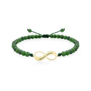 Bratara Aur dama, infinit si pietre semipretioase agat verde smarald fatetat, personalizata (18 mm)