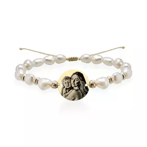 Bratara Aur dama, perle de cultura cu bilute si banut, personalizata cu poza (15 mm)