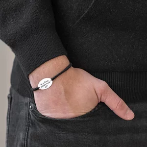 Bratara barbateasca Argint, snur impletit tubular si oval, personalizata (25 mm)