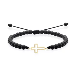 Bratara barbateasca Aur 14K Premium - onix si cruce (12 mm)