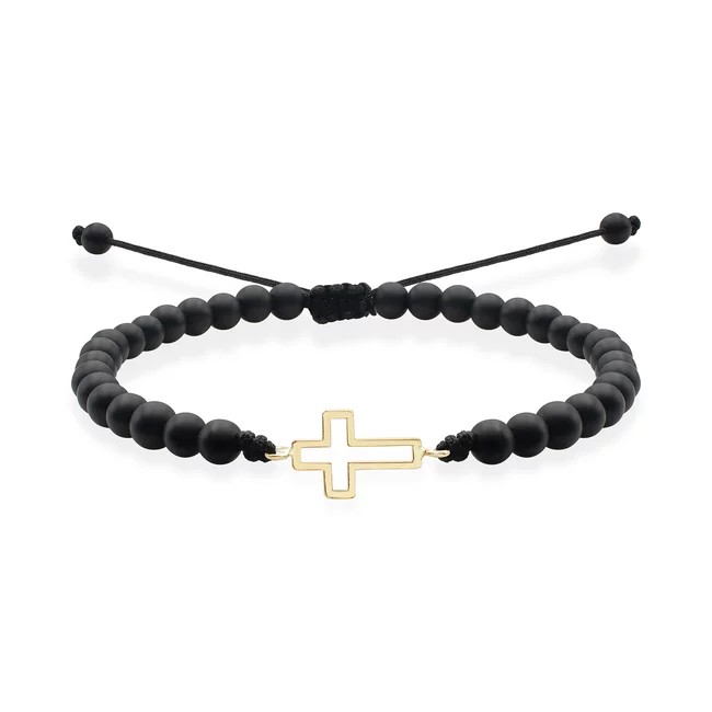 Bratara barbateasca Aur 14K Premium - onix si cruce (12 mm)