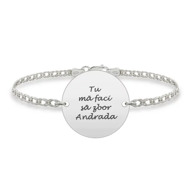 Bratara barbateasca lant banut 22 mm personalizat gravura text Argint 925 Premium (lant Curbed)